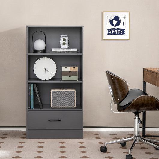 48 Inch Tall 4 Tiers Wood Bookcase with Drawer-Gray at Set Shop and Smile