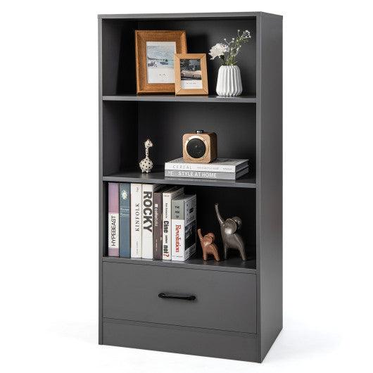 48 Inch Tall 4 Tiers Wood Bookcase with Drawer-Gray at Set Shop and Smile