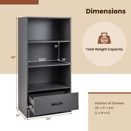 48 Inch Tall 4 Tiers Wood Bookcase with Drawer-Gray at Set Shop and Smile