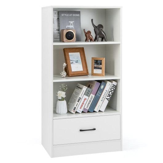48 Inch Tall 4 Tiers Wood Bookcase with Drawer-White at Set Shop and Smile