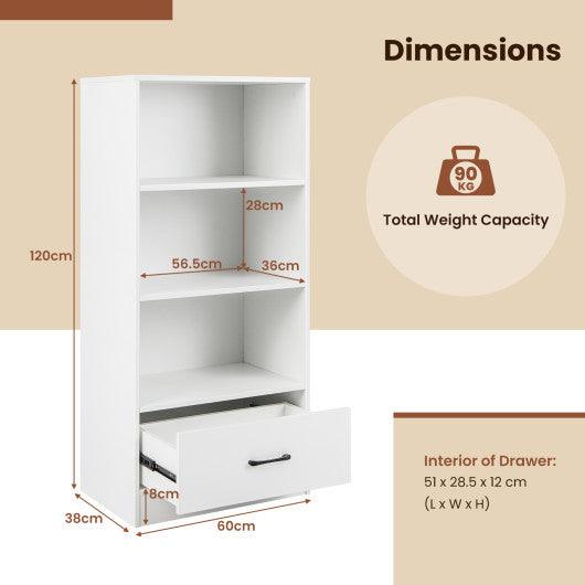 48 Inch Tall 4 Tiers Wood Bookcase with Drawer-White at Set Shop and Smile