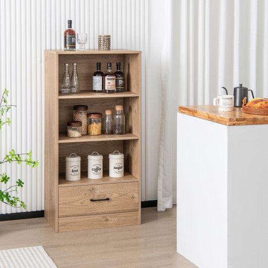 4-Tier Storage Bookcase with Open Shelves Drawer and Anti-toppling Device-Natural at Set Shop and Smile