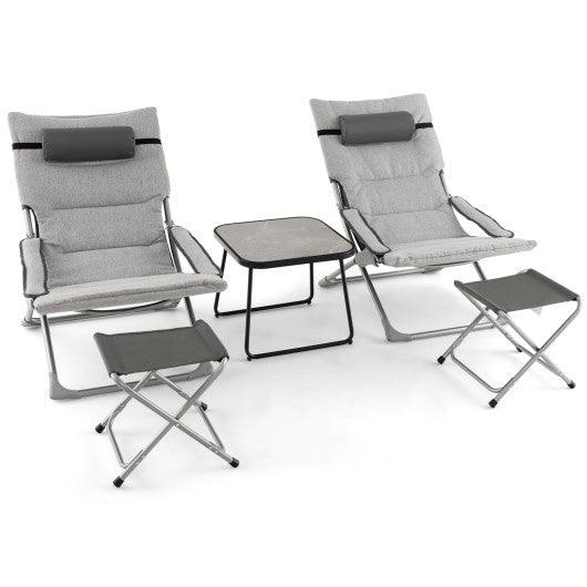 5-Piece Patio Sling Chair Set Folding Lounge Chairs with Footrests and Coffee Table-Gray at Set Shop and Smile