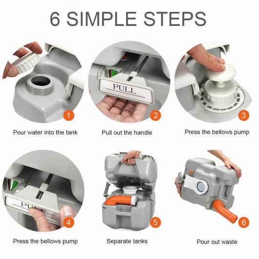 5.3 Gallon Portable Travel Toilet with Piston Pump Flush at Set Shop and Smile