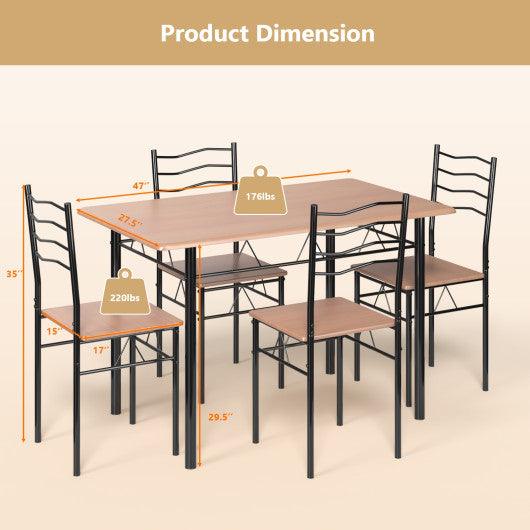 5 Pieces Wood Metal Dining Table Set with 4 Chairs-Natural at Set Shop and Smile
