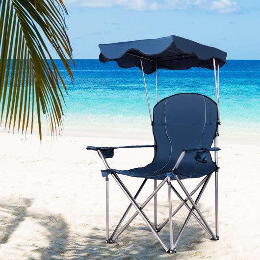 Portable Folding Beach Canopy Chair with Cup Holders-Blue at Set Shop and Smile