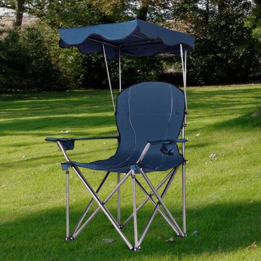 Portable Folding Beach Canopy Chair with Cup Holders-Blue at Set Shop and Smile