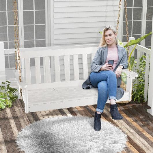 54 Inch HDPE Patio Porch Swing with Cup Holder-White at Set Shop and Smile