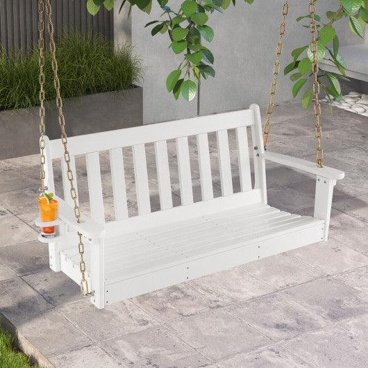54 Inch HDPE Patio Porch Swing with Cup Holder-White at Set Shop and Smile