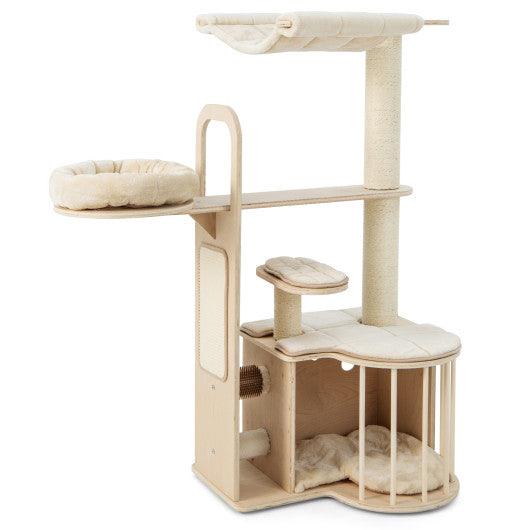 55 Inch Tall Multi-Level Cat Tree with Washable Removable Cushions-Natural at Set Shop and Smile