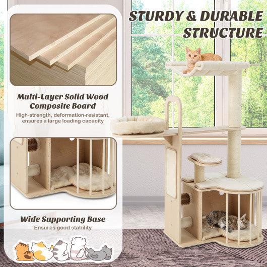 55 Inch Tall Multi-Level Cat Tree with Washable Removable Cushions-Natural at Set Shop and Smile