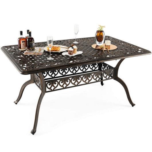 59 Inch Aluminum Patio Dining Table with Umbrella Hole fot 6 Persons-Bronze at Set Shop and Smile