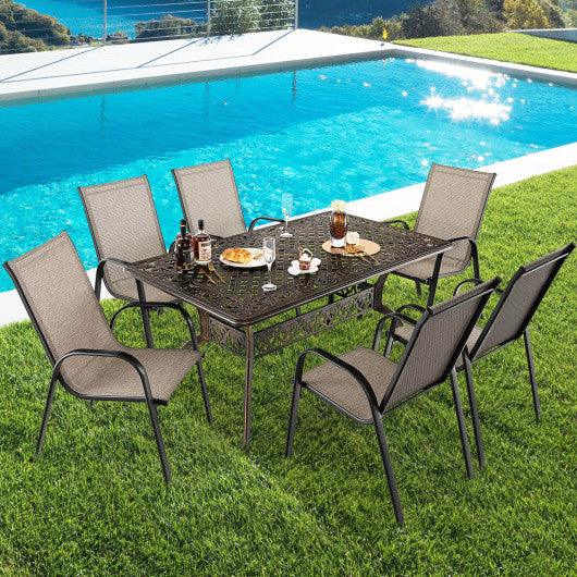 59 Inch Aluminum Patio Dining Table with Umbrella Hole fot 6 Persons-Bronze at Set Shop and Smile