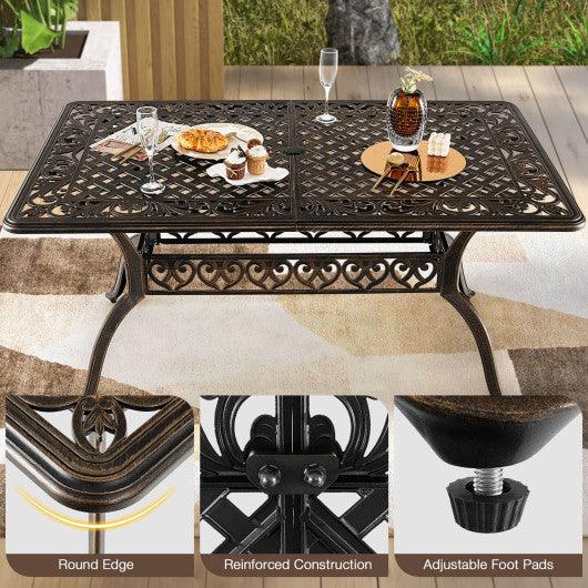 59 Inch Aluminum Patio Dining Table with Umbrella Hole fot 6 Persons-Bronze at Set Shop and Smile