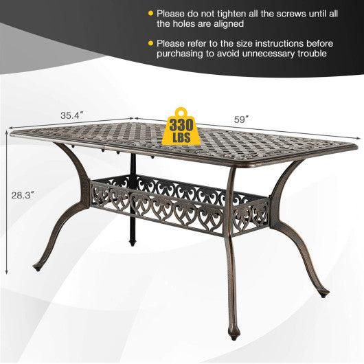 59 Inch Aluminum Patio Dining Table with Umbrella Hole fot 6 Persons-Bronze at Set Shop and Smile