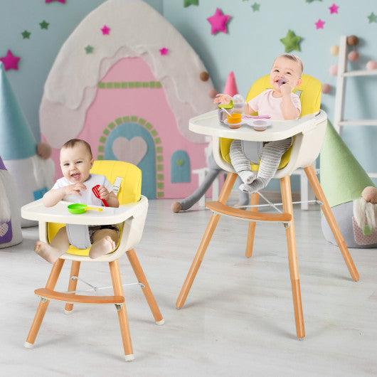 3-in-1 Convertible Wooden High Chair with Cushion-Yellow at Set Shop and Smile