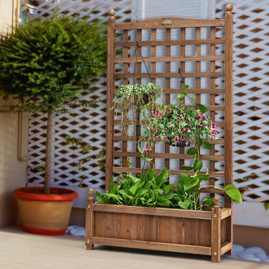 Solid Free Standing Wood Planter Box with Trellis for Garden at Set Shop and Smile