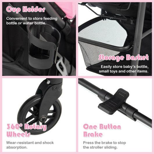 2-in-1 Foldable Pushchair Newborn Infant Baby Stroller-Pink at Set Shop and Smile