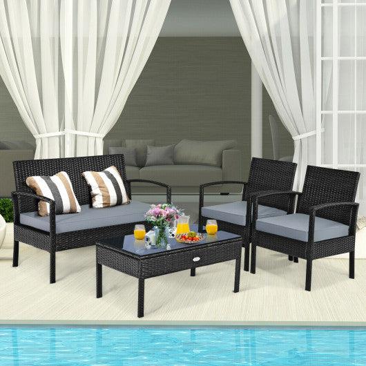 4 Pieces Patio Rattan Cushioned Furniture Set with Loveseat and Table-Black at Set Shop and Smile