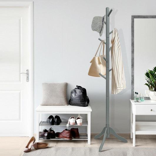Adjustable Wooden Tree Coat Rack with 8 Hooks-Gray at Set Shop and Smile