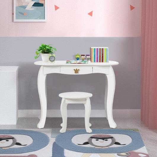 Kids Makeup Dressing Table with Tri-folding Mirror and Stool-White at Set Shop and Smile
