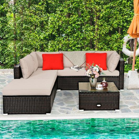 6 Pieces Outdoor Patio Rattan Furniture Set Sofa Ottoman at Set Shop and Smile