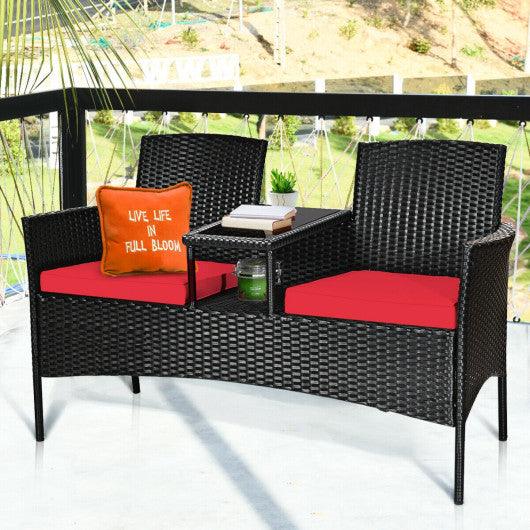 Wicker Patio Conversation Furniture Set with Removable Cushions and Table-Red at Set Shop and Smile