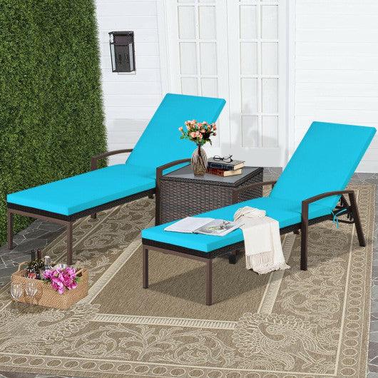 2 Pieces Patio Rattan Adjustable Back Lounge Chair with Armrest and Removable Cushions-Turquoise at Set Shop and Smile
