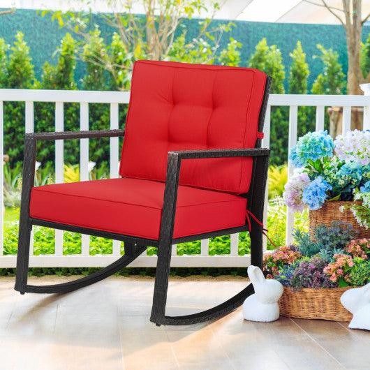 Patio Rattan Rocker Outdoor Glider Rocking Chair Cushion Lawn-Red at Set Shop and Smile