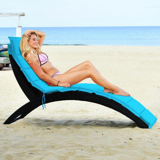 Folding Patio Rattan Portable Lounge Chair Chaise with Cushion-Turquoise at Set Shop and Smile