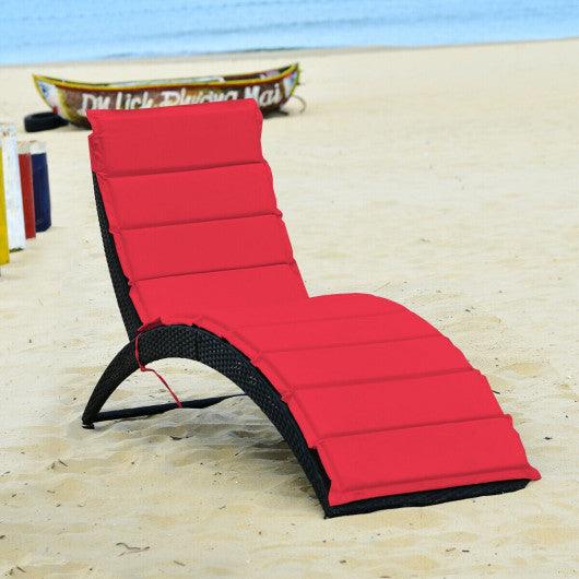 Folding Patio Rattan Portable Lounge Chair Chaise with Cushion-Red at Set Shop and Smile