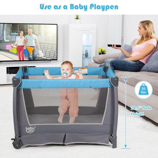 4-in-1 Convertible Portable Baby Play yard with Toys and Music Player-Blue at Set Shop and Smile