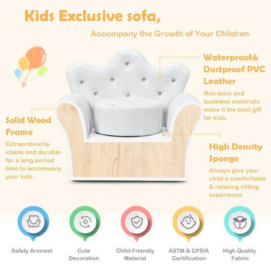 Children Upholstered Princess Sofa with Ottoman and Diamond Decoration for Boys and Girls-White at Set Shop and Smile