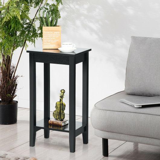 2-Tier Nightstand End Side Wooden Legs Table for Bedroom-Black at Set Shop and Smile