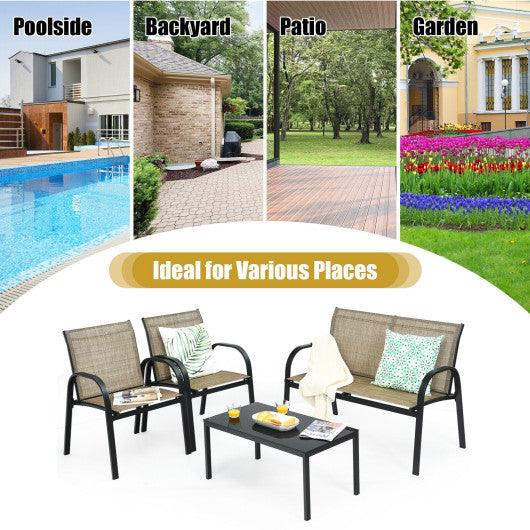 4 Pieces Patio Furniture Set with Glass Top Coffee Table-Brown at Set Shop and Smile