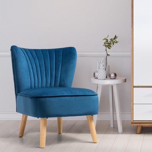 Modern Armless Velvet Accent Chair with Wood Legs-Blue at Set Shop and Smile