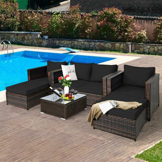 5 Pieces Patio Cushioned Rattan Furniture Set-Black at Set Shop and Smile