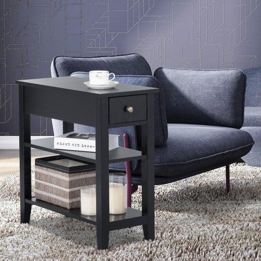 3-Tier Nightstand Bedside Table Sofa Side with Double Shelves Drawer-Black at Set Shop and Smile