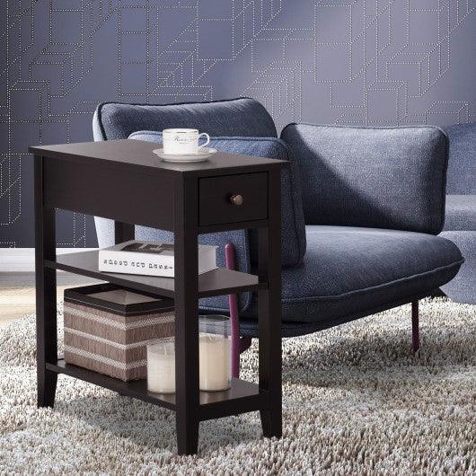 3-Tier Nightstand Bedside Table Sofa Side with Double Shelves Drawer-Coffee at Set Shop and Smile
