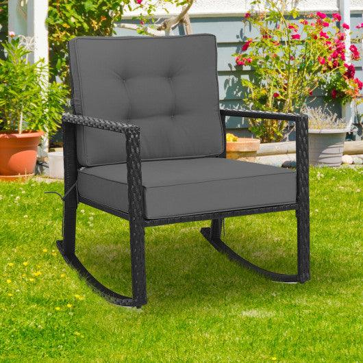 Patio Rattan Rocker Outdoor Glider Rocking Chair Cushion Lawn-Gray at Set Shop and Smile