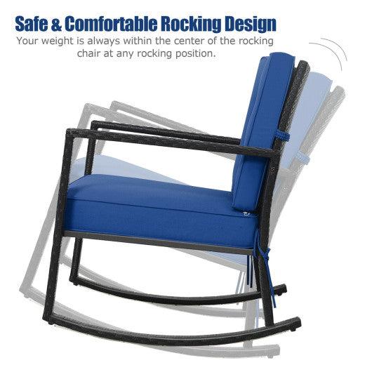 Patio Rattan Rocker Outdoor Glider Rocking Chair Cushion Lawn-Navy at Set Shop and Smile