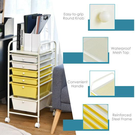6 Drawers Rolling Storage Cart Organizer-Yellow at Set Shop and Smile