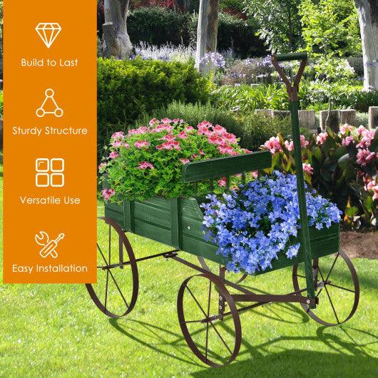 Wooden Wagon Plant Bed With Wheel for Garden Yard-Green at Set Shop and Smile
