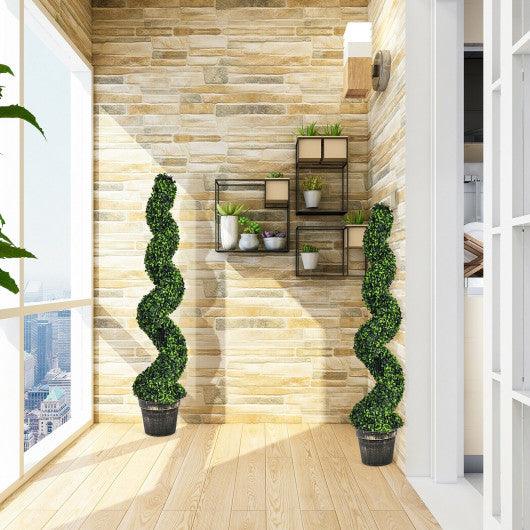 2 Pack 4 Feet Artificial Spiral Boxwood Topiary Indoor Outdoor Decor at Set Shop and Smile