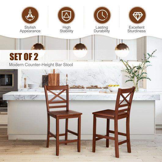 Set of 2 Bar Stools 24 Inch Counter Height Chairs with Rubber Wood Legs at Set Shop and Smile
