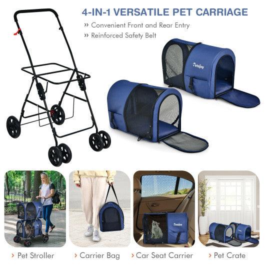 4-in-1 Double Pet Stroller with Detachable Carrier and Travel Carriage-Blue at Set Shop and Smile
