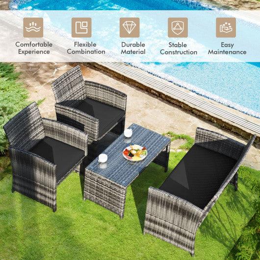 4 Pieces Patio Rattan Furniture Set with Glass Table and Loveseat-Black at Set Shop and Smile