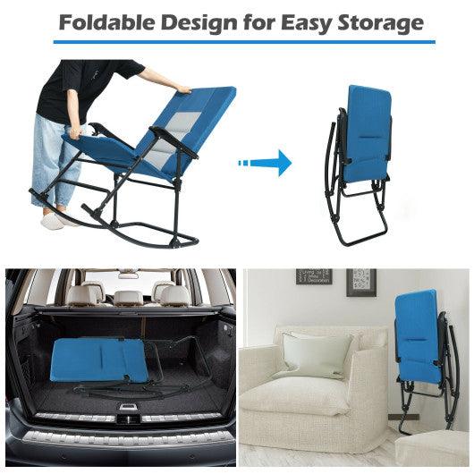 Foldable Rocking Padded Portable Camping Chair with Backrest and Armrest -Blue at Set Shop and Smile