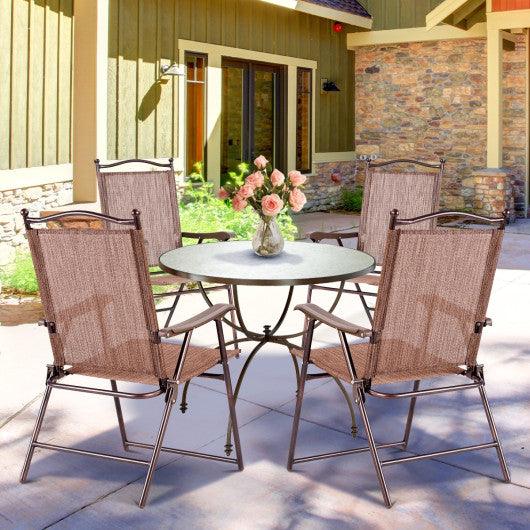 Set of 2 Patio Folding Sling Back Camping Deck Chairs-Brown at Set Shop and Smile