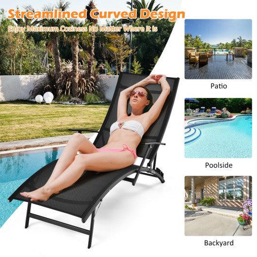 2 Pieces Patio Folding Stackable Lounge Chair Chaise with Armrest-Black at Set Shop and Smile